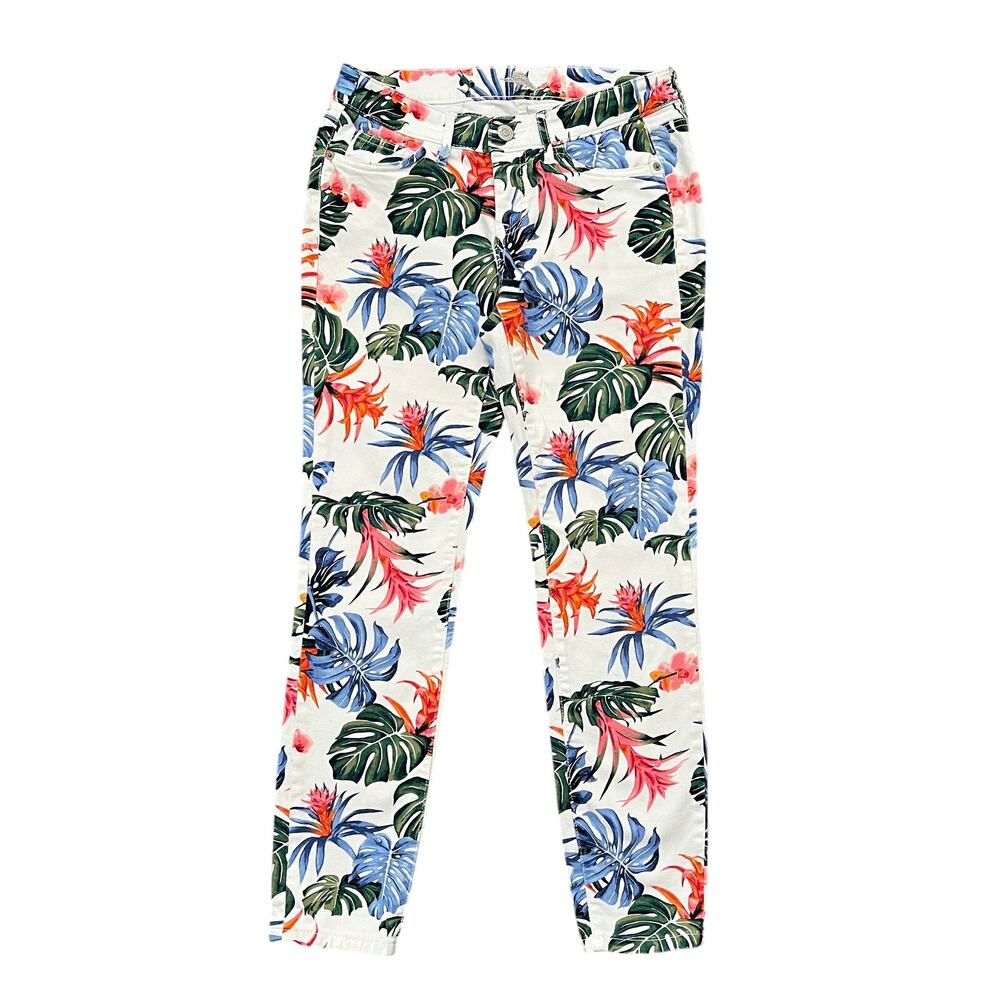 Tommy Bahama Women's Skinny Ankle Jeans Tropical Floral Print White Size 26x28